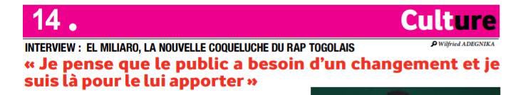 el_miliaro's tweet photo. Dans la toute dernière parution de #FocusInfo ça parle de ton artiste préféré El Miliaro dans la rubrique
Culture
https://t.co/L1AqdXPW9F https://t.co/biUwjAWent
