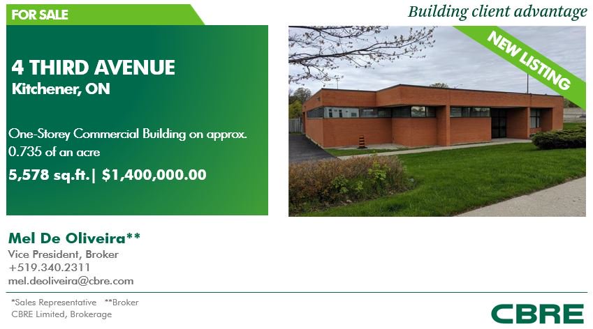 Check out our new listing at 4 Third Avenue, Kitchener buff.ly/2HRNmyZ

#kitchener #kwawesome #investment #commercial #cbre #cre #retail #office #kwregion
