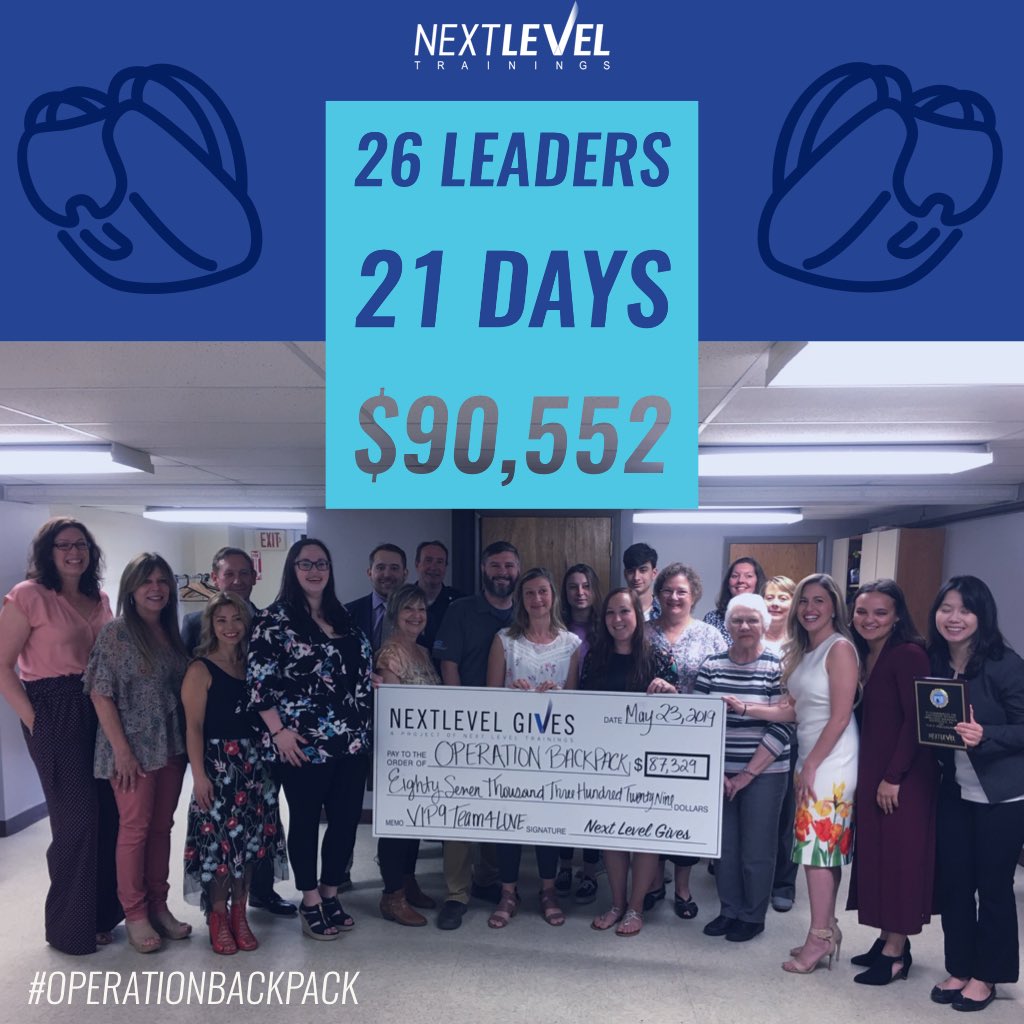 nextlevelEQ's tweet photo. Within 21 days, Next Level Trainings’ (Philadelphia) 9th leadership class raised $90,684 for Operation Backpack! Thank you everyone!
#NextLevelTrainings #Leadership #Activated #CommunityOutreach #NextLevelGives #CommunityService #Impact #VisionAndImpactProgram #OperationBackpack https://t.co/gkdaB5glOt