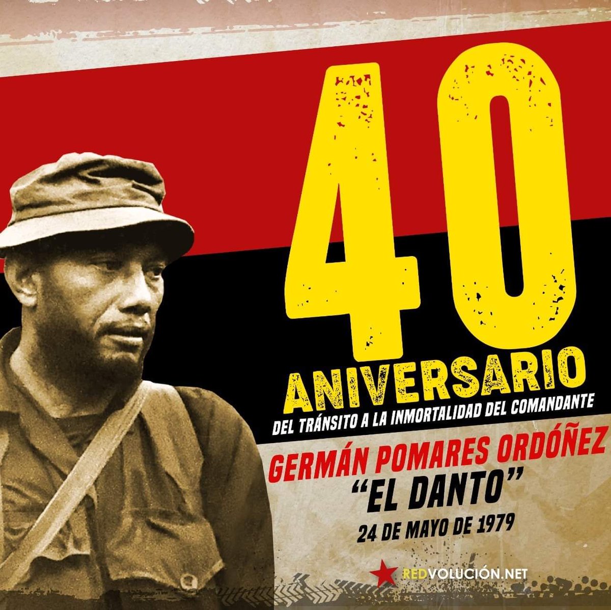 Tato_Chicho's tweet photo. #AlDía Hoy se cumplen 40 años del paso a la inmortalidad de "El Danto" Comandante Germán Pomares Ord��ñez, uno de los fundadores del Frente Sandinista y Jefe del Frente Norte “Carlos Fonseca Amador”. #Nicaragua40Revolución ❤️🖤👊 https://t.co/HlyvheieWe