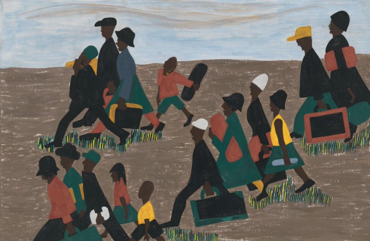 "The migrants arrived in great numbers."#40, Great Migration Series, 1941Jacob LawrenceMOMA