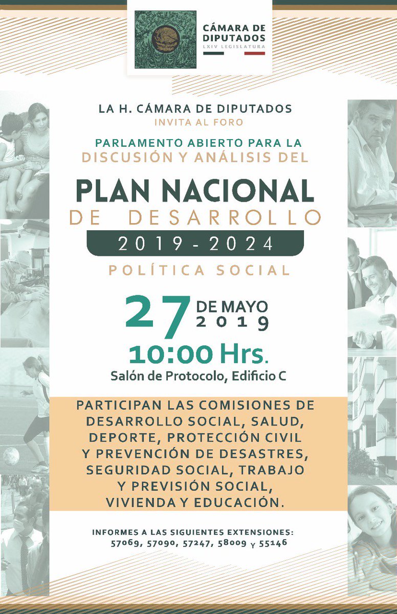Mx_Diputados's tweet photo. 📌 En un ejercicio de Parlamento Abierto, analizamos el #PlanNacionalDeDesarrollo 2019-2024. 🗣📄 #ForosPND
No te pierdas el foro sobre Política Social.
🗓 Próximo lunes 27 de mayo
🕚 10:00 horas
📍 Palacio Legislativo de San Lázaro
ℹ https://t.co/Zy8kjpf19y https://t.co/sX97Rr3g05