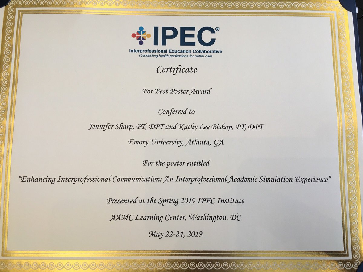 Jenny_PTDPTCCS's tweet image. So honored to have received the best poster award with Kathy Lee Bishop @ipec_org #IPECSpring19