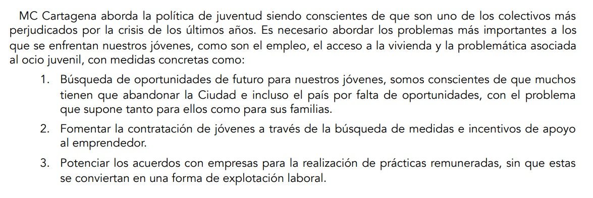 MCCartagena_ct's tweet photo. ✅ #ProgramaDeGobiernoMC: Abordaremos la política de #JUVENTUD siendo conscientes de que son uno de los colectivos más
perjudicados por la crisis. 

Es necesario abordar problemas como el #empleo, el acceso a la #vivienda y el #ocio juvenil.

#JuntosLoHaremosPosible 🇩🇰 https://t.co/oIiZIhPseX
