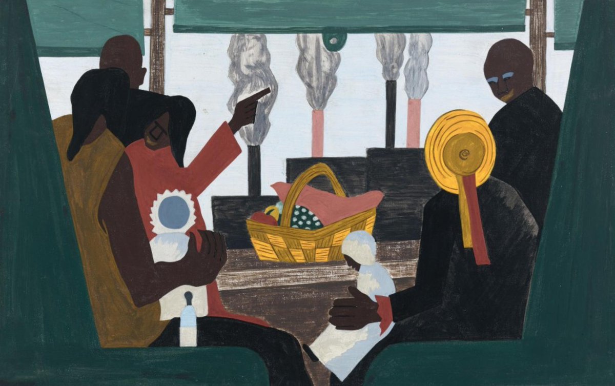 "The migrants arrived in Pittsburgh, one of the great industrial centers of the North."#45, Great Migration Series, 1941Jacob LawrenceMOMA