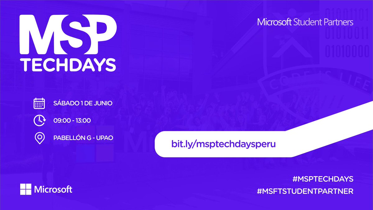 yordiagustin's tweet photo. Este sábado 1 de Junio tendremos en simultáneo #MSPTechDays en Brasil, Nicaragua y también en Perú.😊
Todo un día lleno de charlas y talleres sobre Microsoft Azure, Xamarin, .NET Core y más!
#MSFTStudentPartner #MSPTechDays https://t.co/1sPKoSHN86