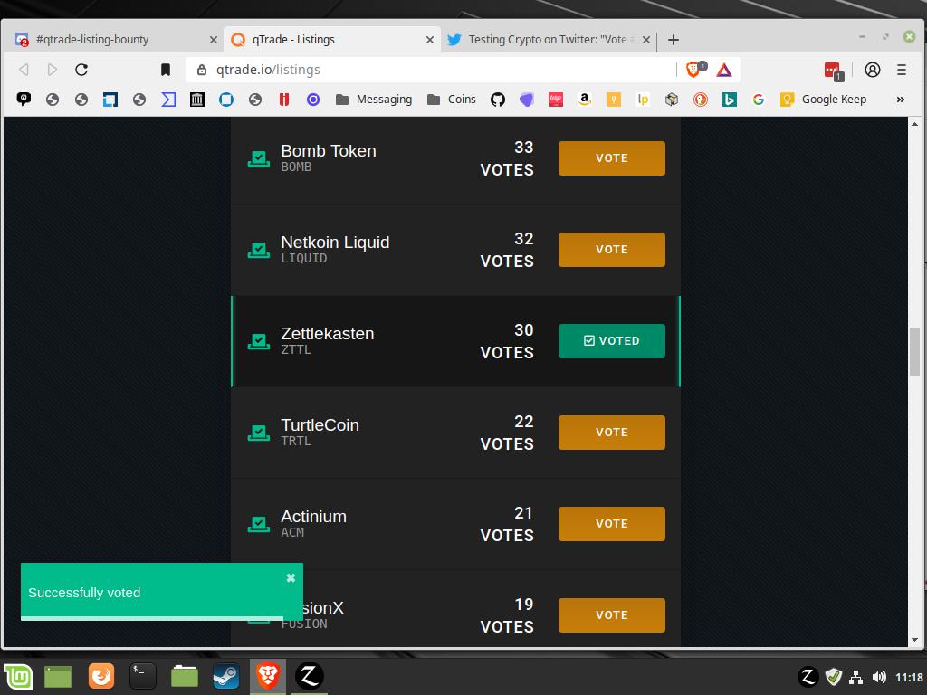 TestingCrypto's tweet photo. Vote #30 for ZTTL @https://qtrade.io/listings
ZhECwHLgaGQPov8gqP2cLHg8J1pUBdBZMP https://t.co/cxqL2oHj6I