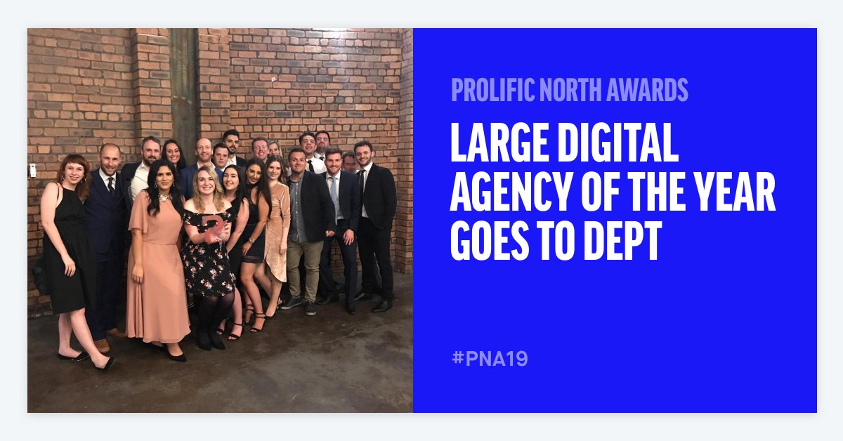 #DeptAgency is the proud winner of the Large Digital Agency of the Year the #pna19 awards! Thank you to our Depsters and clients for making award-winning magic. 🔥