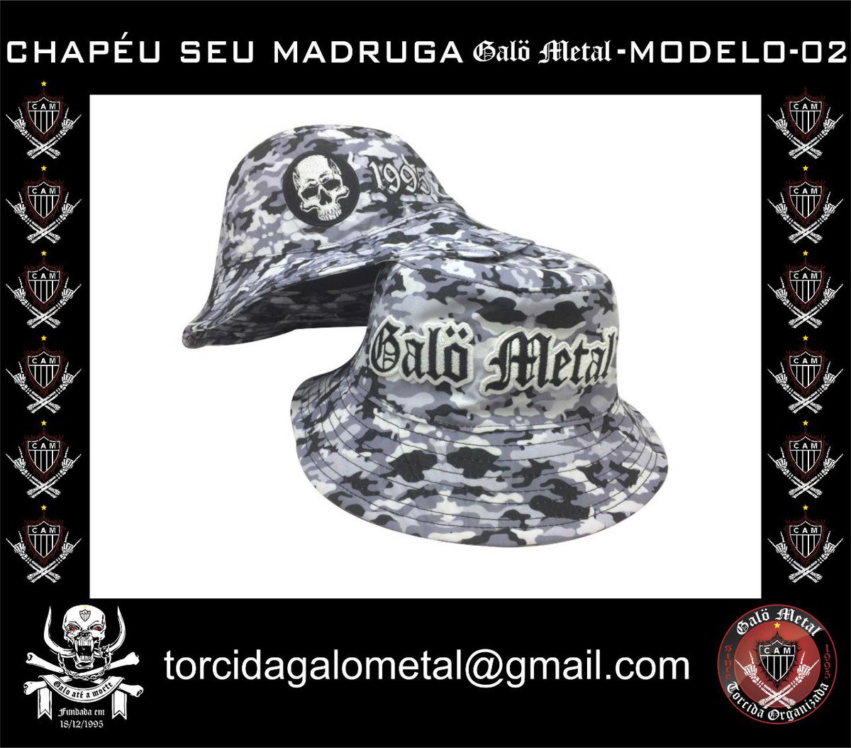 GALOMETALDiret's tweet photo. Nova linha de bonés e chapéus da Galo Metal. 
Informações e pedidos pelo email torcidagalometal@gmail.com ou pelo WhatSApp 31 99138-9536 #GaloMetal https://t.co/jcGyoIjb0h
