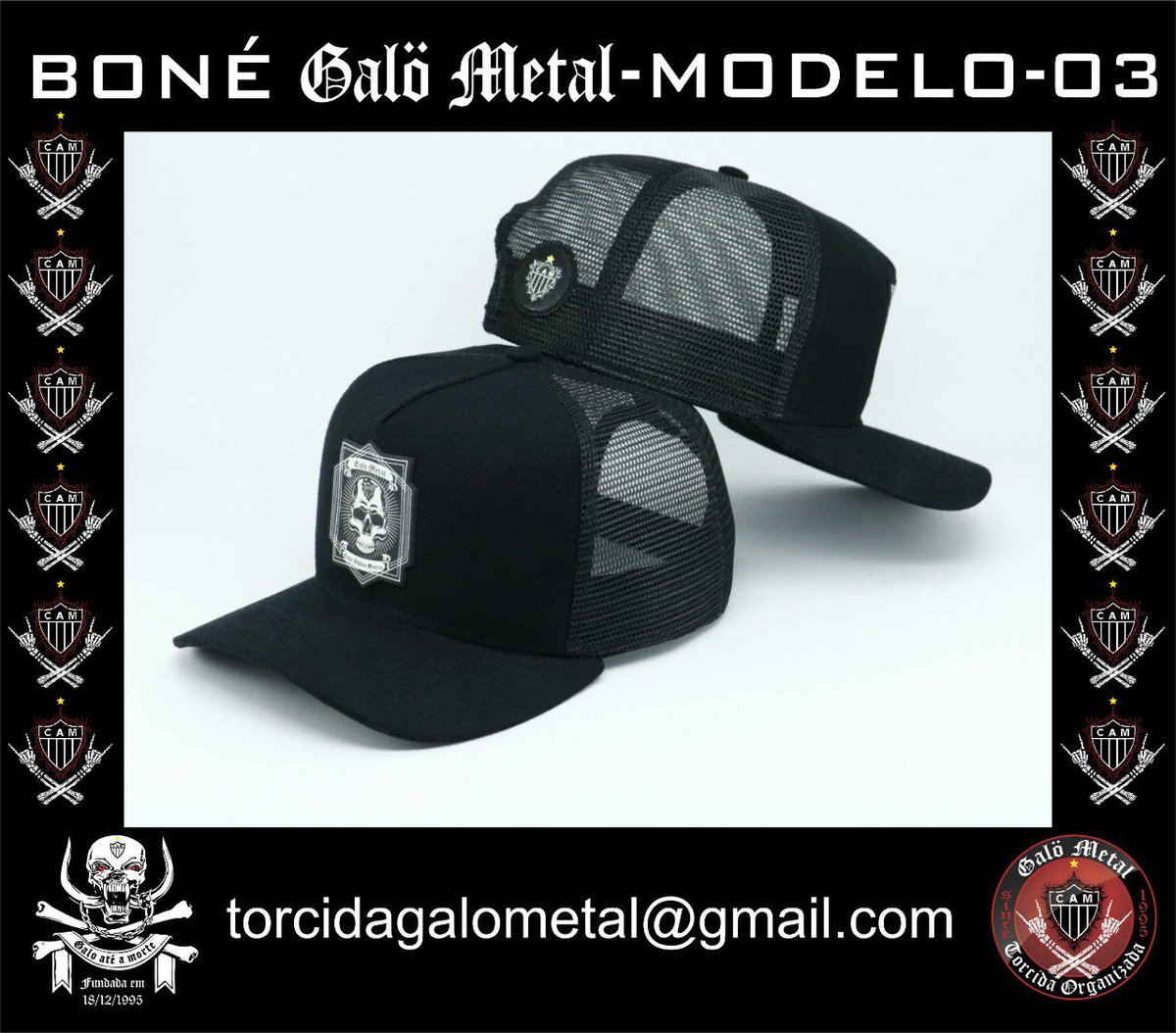 GALOMETALDiret's tweet photo. Nova linha de bonés e chapéus da Galo Metal. 
Informações e pedidos pelo email torcidagalometal@gmail.com ou pelo WhatSApp 31 99138-9536 #GaloMetal https://t.co/jcGyoIjb0h