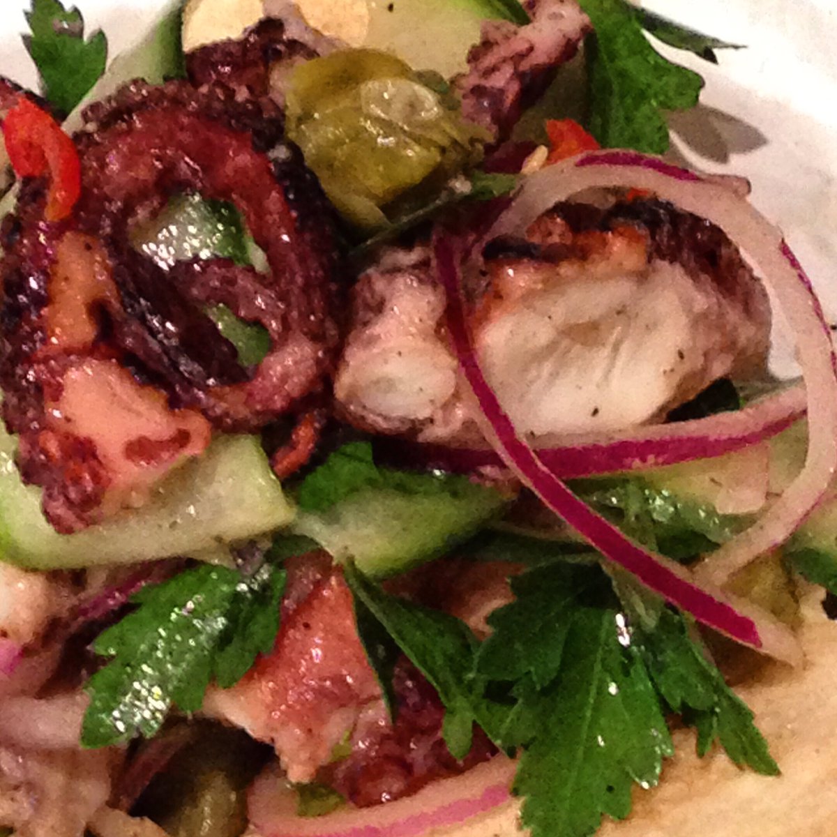 thegrillingreek's tweet photo. This Monday #JAMONRYE @KERB_ #grilled #octopus salad with fennel, cucumber, chilli #vibes #greekfood #festival #music #opah https://t.co/zIRAAmFMIp
