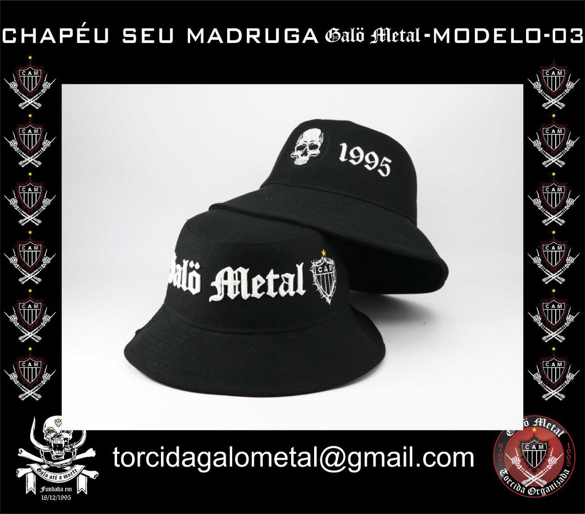 GALOMETALDiret's tweet photo. Nova linha de bonés e chapéus da Galo Metal. 
Informações e pedidos pelo email torcidagalometal@gmail.com ou pelo WhatSApp 31 99138-9536 #GaloMetal https://t.co/jcGyoIjb0h
