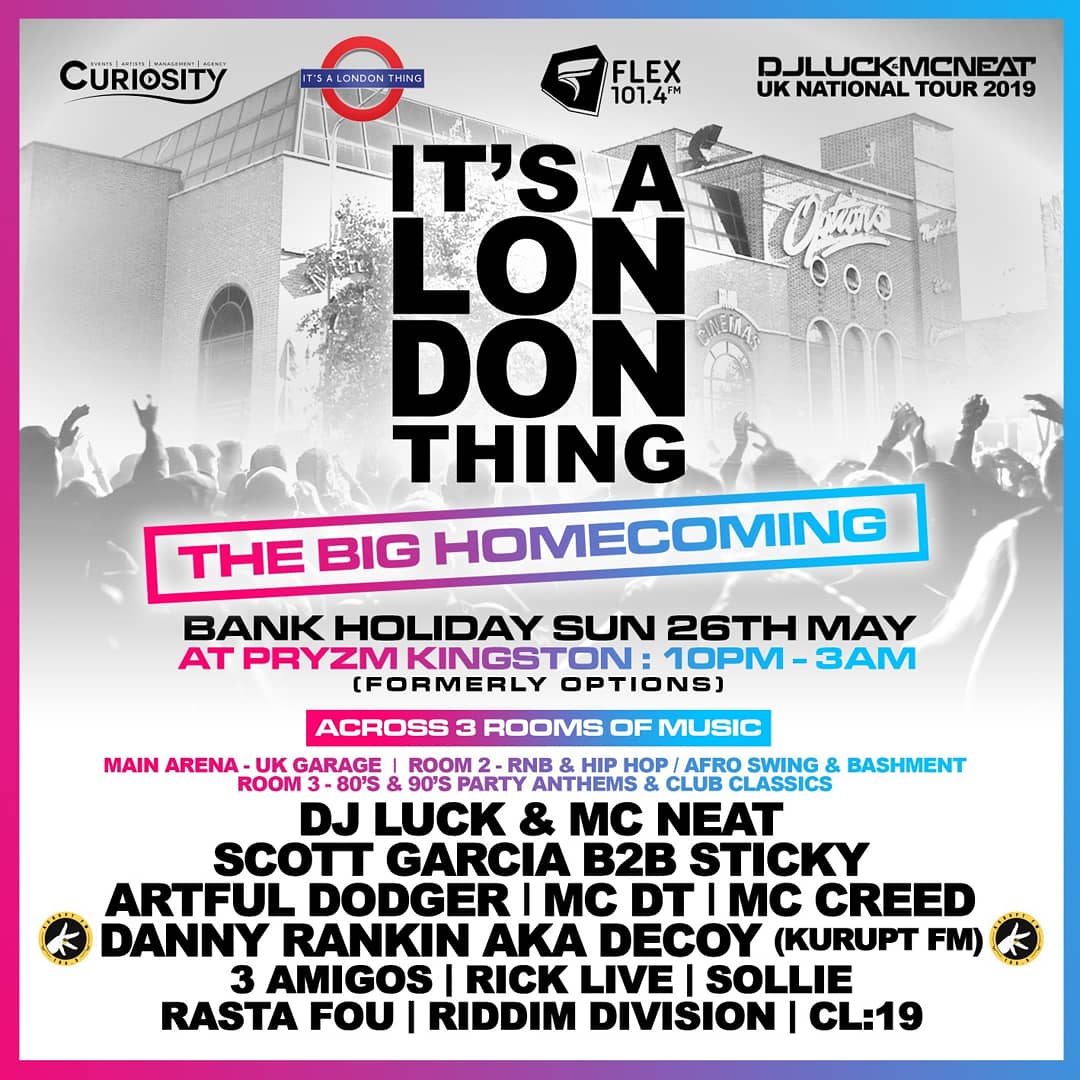 SURPRISE! Last minute I've been added to #ItsALondonThing the #Homecoming party this #BankHoliday Sunday at Pryzm Kingston!!! Alongside some of my absolute heroes, I'll be starting things off in the main room 10PM-11. SEE YOU THERE LONDON❤️ #UKG #Garage #IALT #Rave #FLEXFMUK #DJ