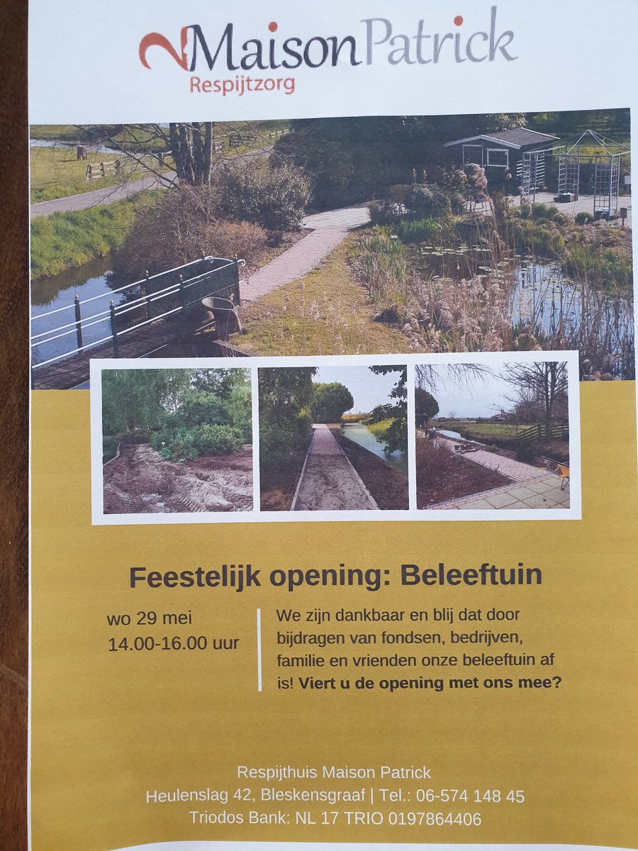 patrick42koning's tweet image. Volgende week de #officiëleopening van onze #beleeftuin bij #Respijthuis @_maisonpatrick #respijtzorg #overbelast #logeren #dagopvang #mantelzorg #bleskensgraaf #adempauze #molenlanden