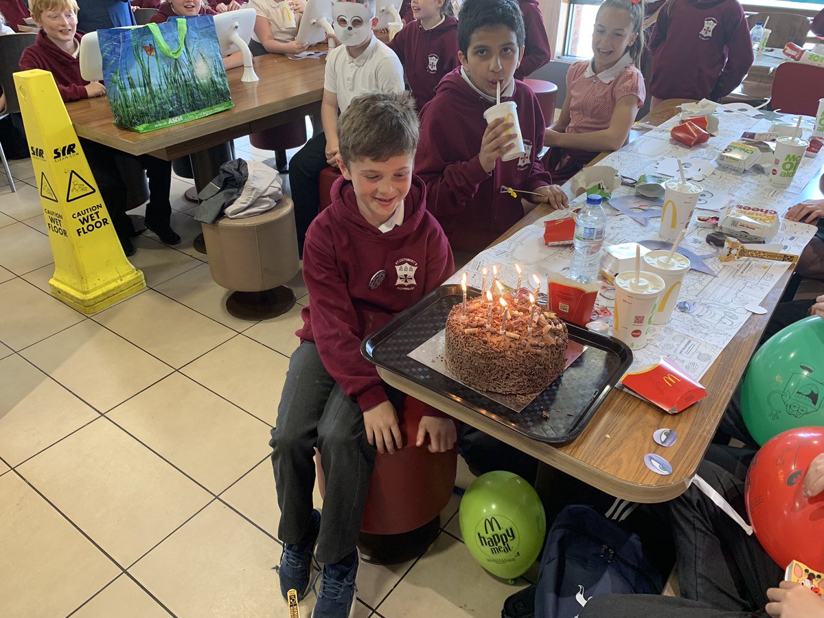 StCuthbertsPESS's tweet image. Year 6 enjoying their reward of a McDonalds for their amazing effort during SATs week! And it was a certain someone’s birthday! 🎂