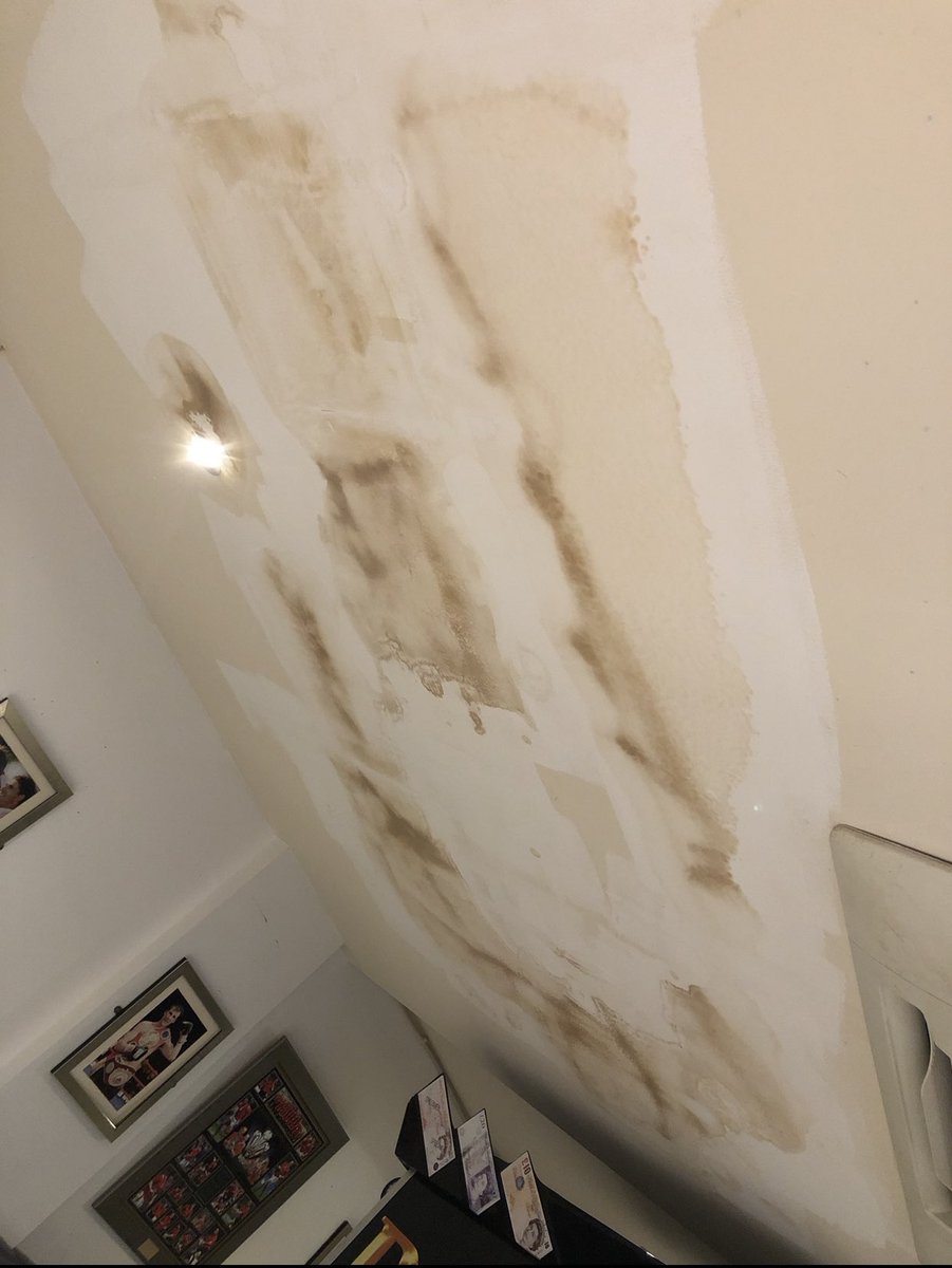 DecorationsDl's tweet photo. 2 of the ceilings also done - holes from the pool cues and chalk removed, filled, smoothed and finished off with @duluxuk magnolia - stain covered with @ZinsserUK water based block. 

#dldecorations #dld #paintinganddecorating #northwales https://t.co/8sHxcCJ2Mb