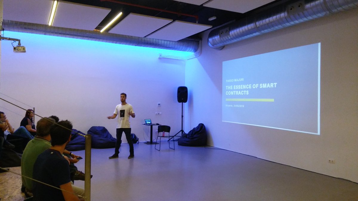 The essence of the #Ethereum 
Smart contract ahora  #Alicante #blockchain en <a href="/ULab_es/">ULab Ideas Meeting Point</a> 
 
#blockchaineducation #blockchainrevolution #decentralization  #opensource #dapps   
Organizan:
<a href="/AlicanteTech/">Alicante Tech</a> <a href="/BlockchainALC/">LA OLA Blockchain</a> y #BlockchainBH (BlockchainBH.com)

eventbrite.es/e/entradas-the…