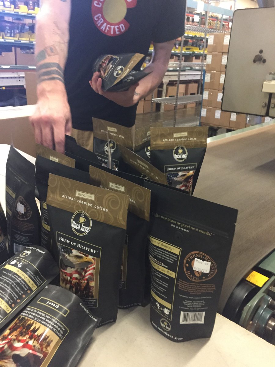 bocajava's tweet photo. Packing up coffee fresh-roasted coffee to be shipped to the men and women who serve our country. So far 8,749,658 cups (and counting) have been donated...help us get to 10,000,000. https://t.co/7dtX4fKQPu #BocaJava #FreshRoast #SupportOurTroops https://t.co/X4Eaz4v2ma