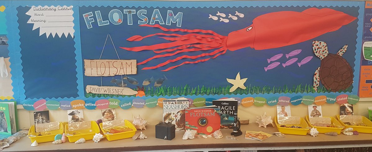 MissTLewis19's tweet image. Displays ready for the second half of the summer term! #schooldisplays #Year3 #DavidWiesner #Flotsam #plasticpollution #beaches @Teacherglitter thanks for the ideas! So excited!
