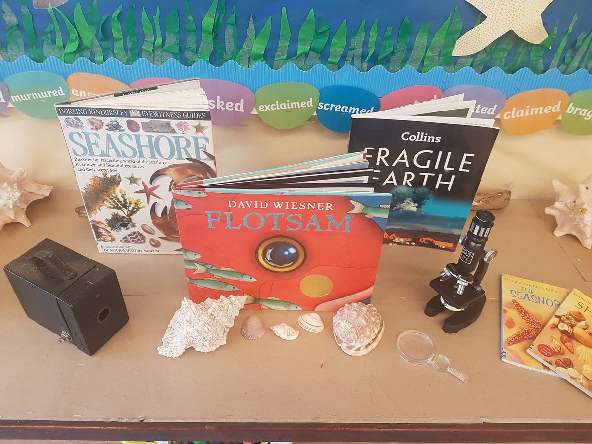 MissTLewis19's tweet image. Displays ready for the second half of the summer term! #schooldisplays #Year3 #DavidWiesner #Flotsam #plasticpollution #beaches @Teacherglitter thanks for the ideas! So excited!