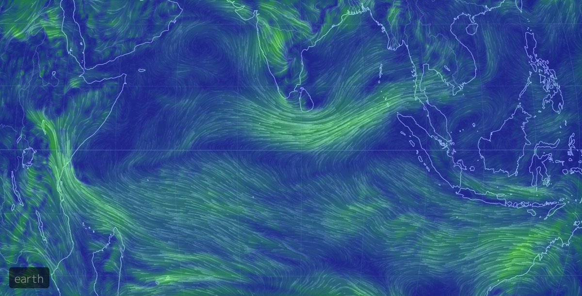 akshaydeoras's tweet photo. The cross-equatorial #monsoon flow continues to remain sluggish. A possible lower tropospheric circulation in BOB should push the monsoon in Andaman & Nicobar Islands by the end of May. Onset in #Kerala is unlikely at least till 4th June.
28th May forecast. Credit - #nullschool https://t.co/SmSknQyE88