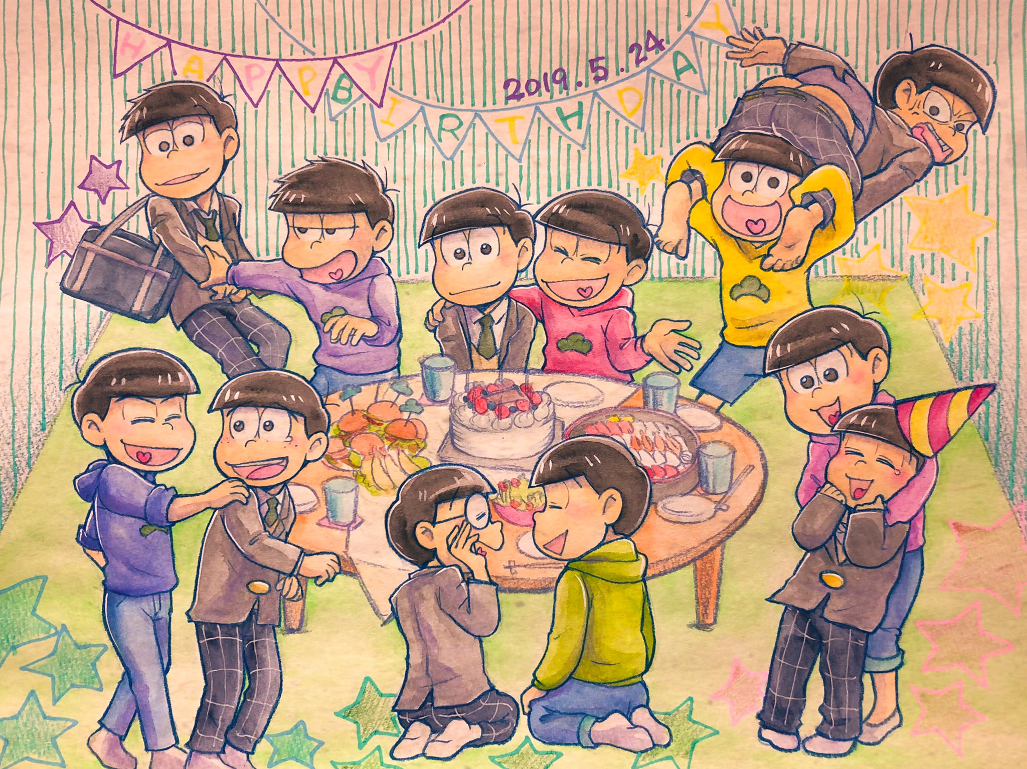 こん まぁまぁまぁまぁまぁ ほら はやく 円卓 囲んで 5月24日はおそ松さん6つ子の誕生日 松野家六つ子誕生祭19 おそ松さん誕生祭 六つ子誕生祭 T Co 0ueuyujebp Twitter