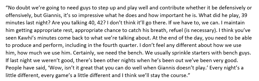 Matt Velazquez on Twitter: "Last night, Bud talked about needing "Peak Giannis," which involves getting him adequate rest so he can always be in top I asked if he'd be inclined