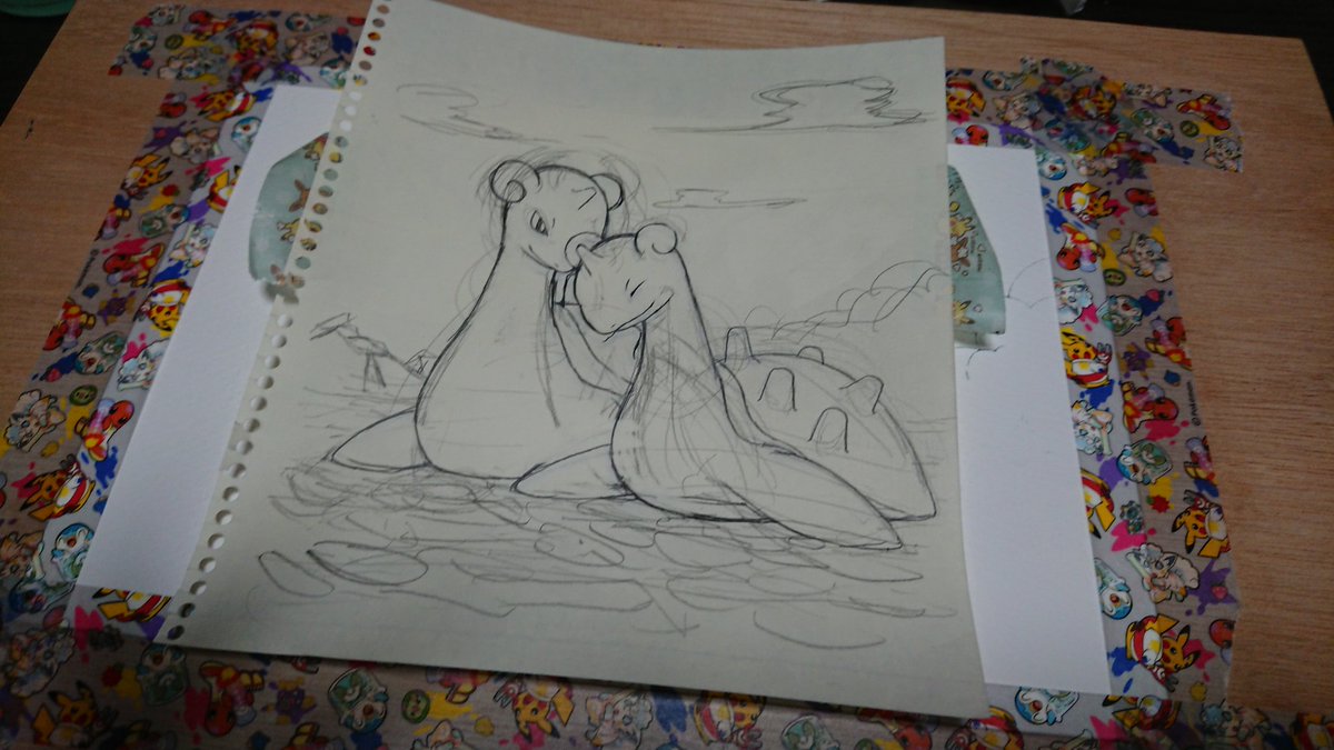 乙原ゆん お仕事募集中 さんのツイート ラプラスとラプラス色違い 身内の頼まれ事で最近ポケモンばっかり描いてる アナログイラスト 水彩 ポケモン