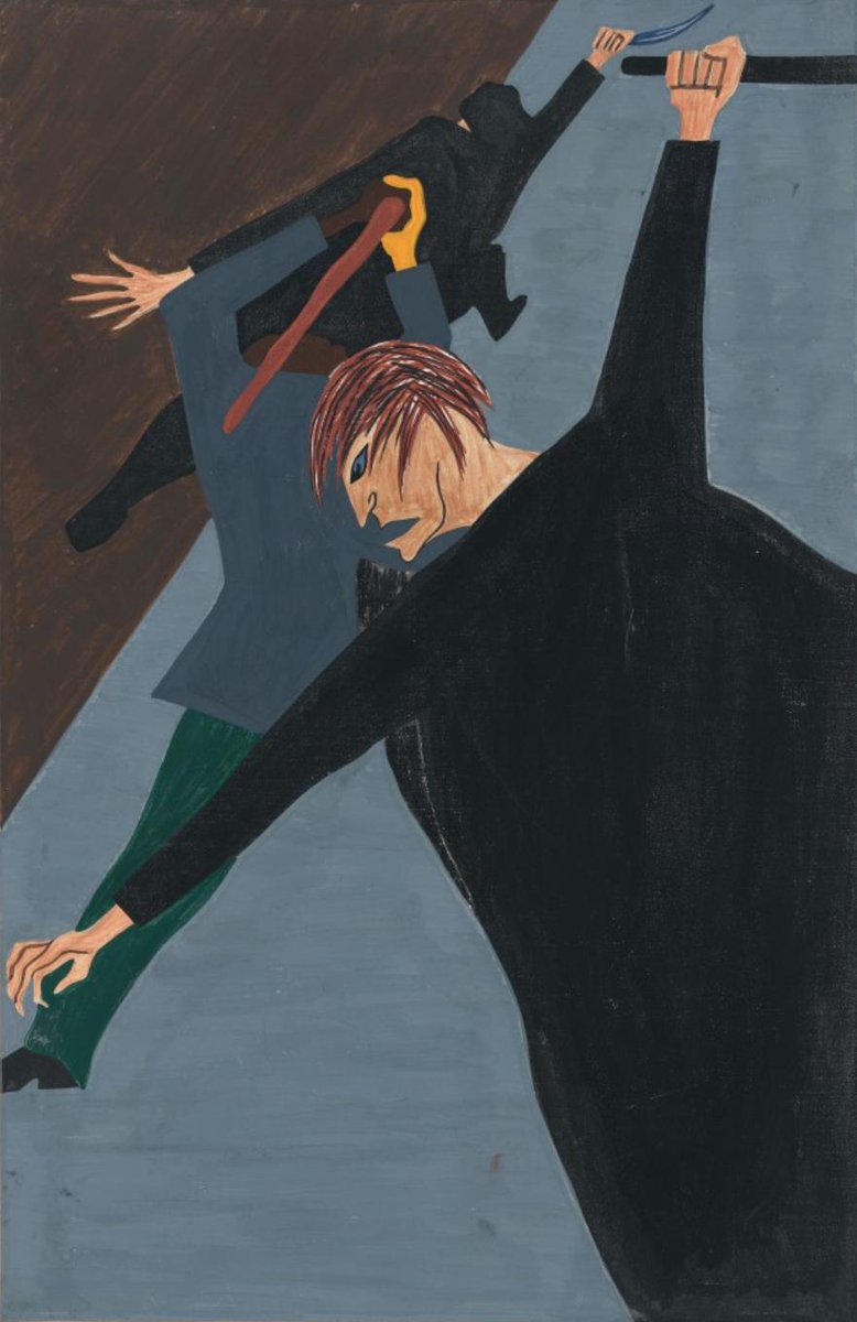 "Race riots were numerous. White workers were hostile toward the migrant who had been hired to break strikes."#50, Great Migration Series, 1941Jacob LawrenceMOMA
