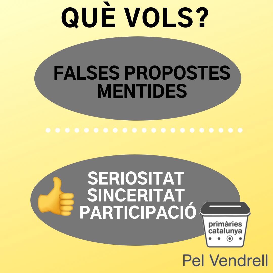 PrimariesElVen's tweet photo. Hi ha qui diu que serem la candidatura revelació d'aquestes eleccions.Així ho esperem! 
Reflexioneu què voteu diumenge:
Mentides i falses propostes, que han omplert aquests 15 dies de campanya electoral, imaginant un Vendrell idíl·lic que ni ells mateixos es creuen. [1/3] https://t.co/sJ6uQeYiCp