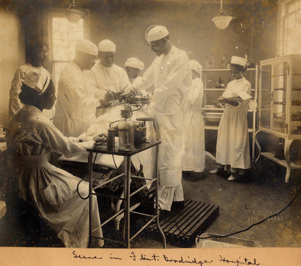 Chief surgeon Dr. Rivers Frederick performing surgery at the Flint-Goodridge Hospital, New Orleans, Louisiana, then part of the historically black Dillard University, c. 1932MOMA