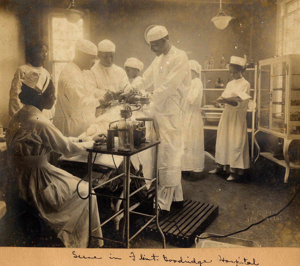 Chief surgeon Dr. Rivers Frederick performing surgery at the Flint-Goodridge Hospital, New Orleans, Louisiana, then part of the historically black Dillard University, c. 1932MOMA