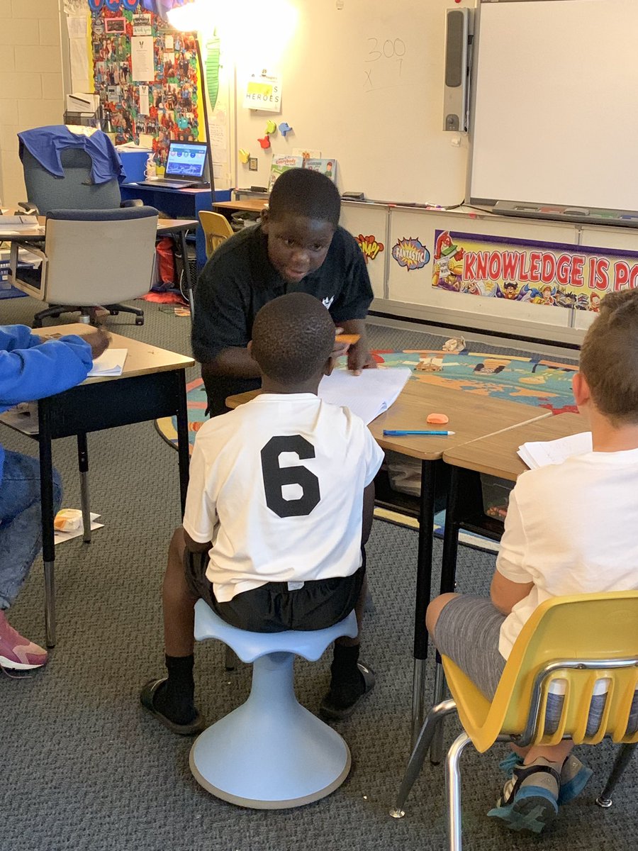 VaughnSquad's tweet photo. Thank you to @HarbisonWestEl 4th grader, Akeem, for asking to come by to show our third graders what next year will be like. He did an awesome job walking them through math problems, giving high fives and compliments for working hard all on his own! #PrideIn5 #FutureLeader https://t.co/Bs0PXmXtxy