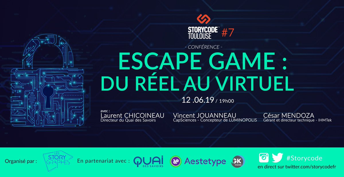 storygraphes's tweet image. 📌Save the date ! Rendez-vous pris le 12.06 à 19h pour la prochaine conférence #Storycode sur le thème Escape game : du réel au virtuel... 🔒⏱️🗝️ Guests : @LaurentChic (@QuaiDesSavoirs), @jouanneauv (concepteur de Luminopolis) ainsi que César MENDOZA (@IHMTEK ) 
#escapegame #VR