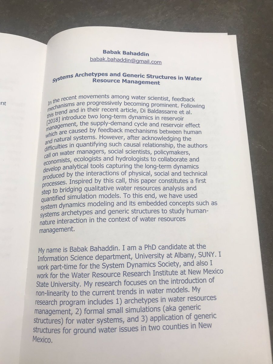WPISDclub's tweet photo. 5th presentation: “Systems Archetypes and Generic Structures in Water Resource Management “ by @BabakBahaddin of @ualbany & @nmsu #38SDC #SystemDynamics https://t.co/GdMDO1v1k5