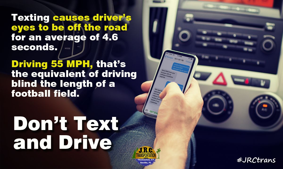 Texting causes a driver's eyes to be off the road for an average of 4.6 seconds. At 55 mph that's like driving blind for the length of a football field. #DontTextAndDrive