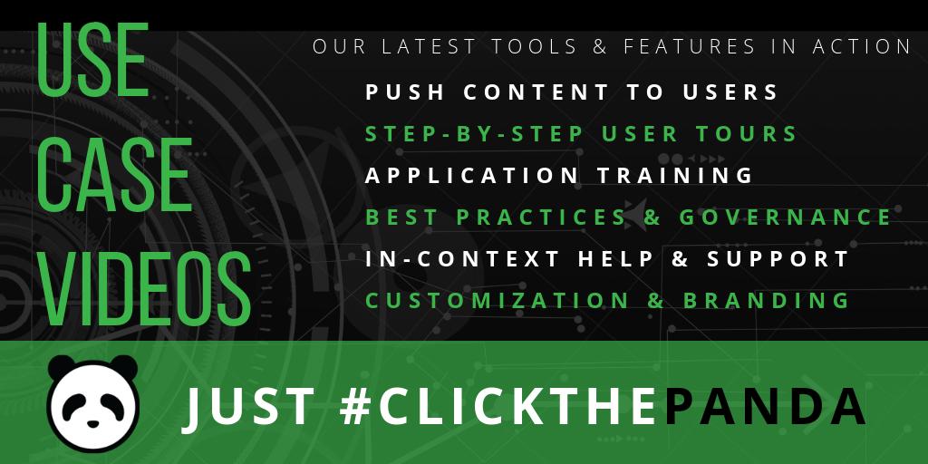 ContentPanda's tweet photo. Make sure everyone's on the same page with our in-app notifications, step-by-step guides, tooltips, and training. Just #ClickthePanda. See our latest features in action: https://t.co/ZU83cg9F6e #Office365 #SharePoint #SPC19 https://t.co/uoFkr55eCL