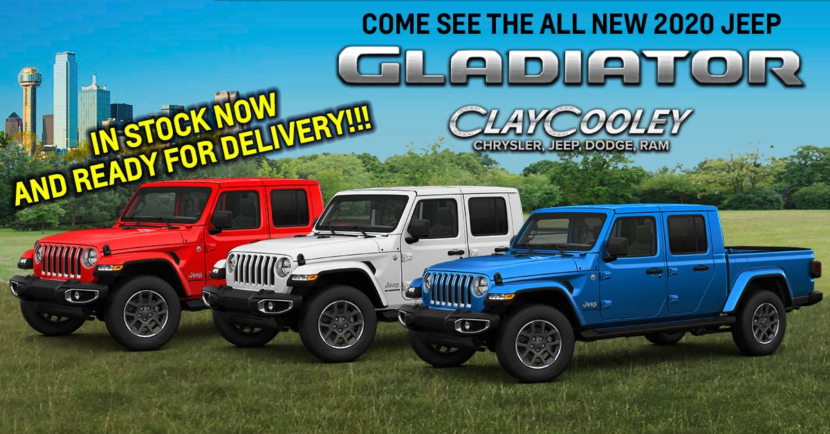 claycooleygroup's tweet photo. Have you seen the new Jeep Gladiator yet? We are stocked up and ready to put these bad boys on the road! Want to take a look at one? Look at our inventory here>https://t.co/3fNP4Mf2lz or give us a call at 469-284-0135 to make a VIP appointment! https://t.co/wCh43yvzWV