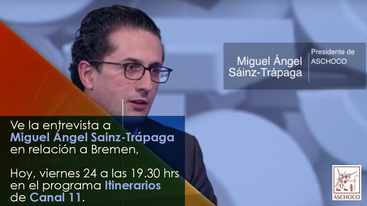 Ve la entrevista a Miguel Ángel Sainz-Trápaga en relación a Bremen.

Hoy a las 19.30 hrs en el programa ITINERARIOS de Canal 11. *Repetición el día lunes 27 a las 13.00 hrs en el mismo canal y programa.