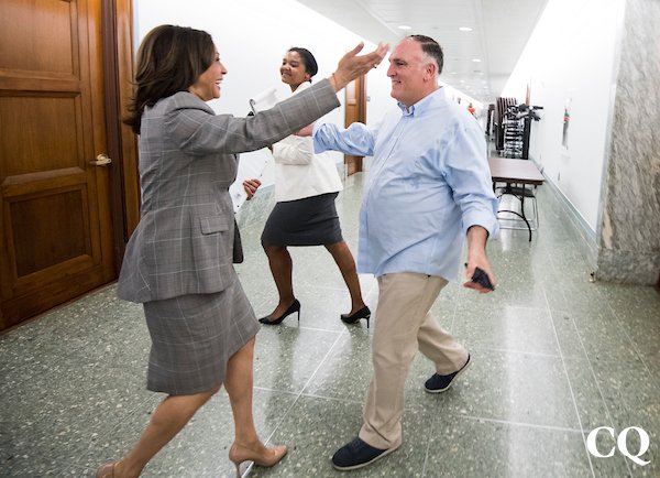 CQnow's tweet photo. #PhotosoftheWeek @SenKamalaHarris and chef @chefjoseandres hug after running into each other in the Dirksen Senate Office Building. Andres was on the Hill for a briefing held by the Power 4 Puerto Rico coalition 📸 @billclarkphotos https://t.co/mAkXecDusW