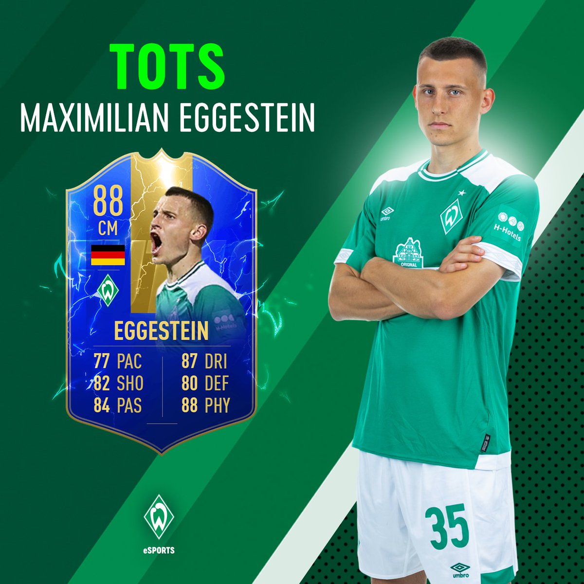 Das #BLTOTS ist da! 💚

#MaxKruse wurde in das TEAM OF THE SEASON der Bundesliga gewählt, Glückwunsch! ✔
 
Außerdem könnt ihr die #TOTS-Karte von #MaxiEggestein in den Wochenaufgaben erspielen! 😱💪 #WerdereSPORTS