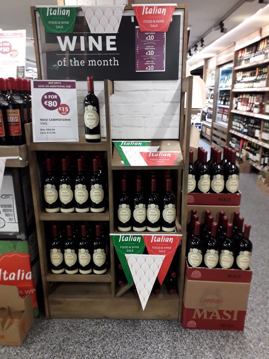 Italian Food &amp; Wine Event 🇮🇹🇮🇹
Wine of the Month 🍷
Masi Campofiorin 75cl. Rich,Smooth,Velvety, very approachable and versatile with food. Only €15 Was €17.49. Buy 6 Save An Extra €10 #italianwine #wineofthemonth