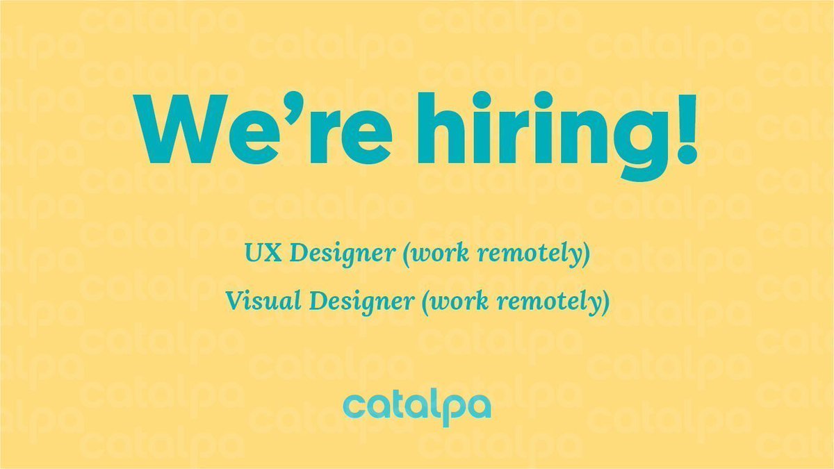 CatalpaDev's tweet photo. Come join our talent pool, #UX designers and visual designers! Work from anywhere in the world on #tech4good projects—opportunity to travel + potentially take on longer-term assignments 🌍 Learn more and apply: https://t.co/qJdQhiTCV9 #ICT4D #HCD4D #remotejobs https://t.co/P3C9zC3ceZ