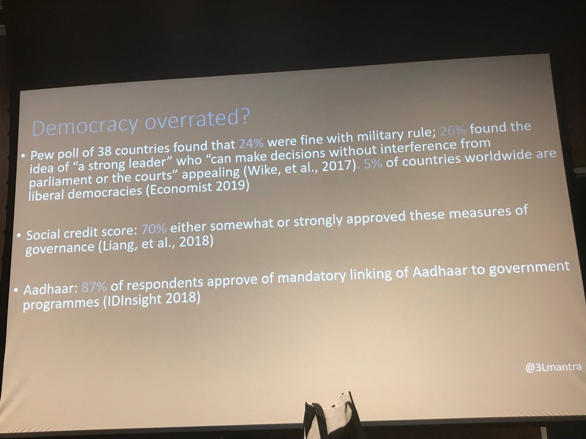 Important set of contextual statistics presented by ⁦@3Lmantra⁩ in her discussion of dataveillance and democracy. #icajods #ICA19