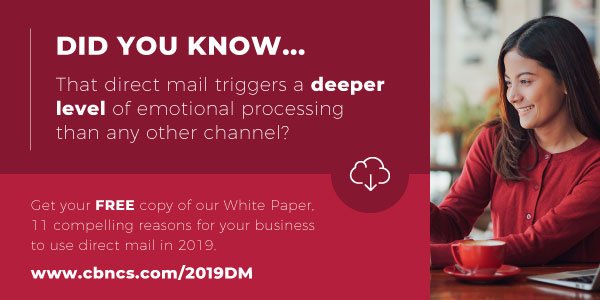 cbncomsol's tweet image. Did you know...that direct mail triggers a deeper level of emotional processing than any other channel? Get your free copy of  our White Paper, 11 compelling reasons for your business to use direct mail in 2019. 
cbncs.com/2019DM
#directmail #marketing #directmailmarketing