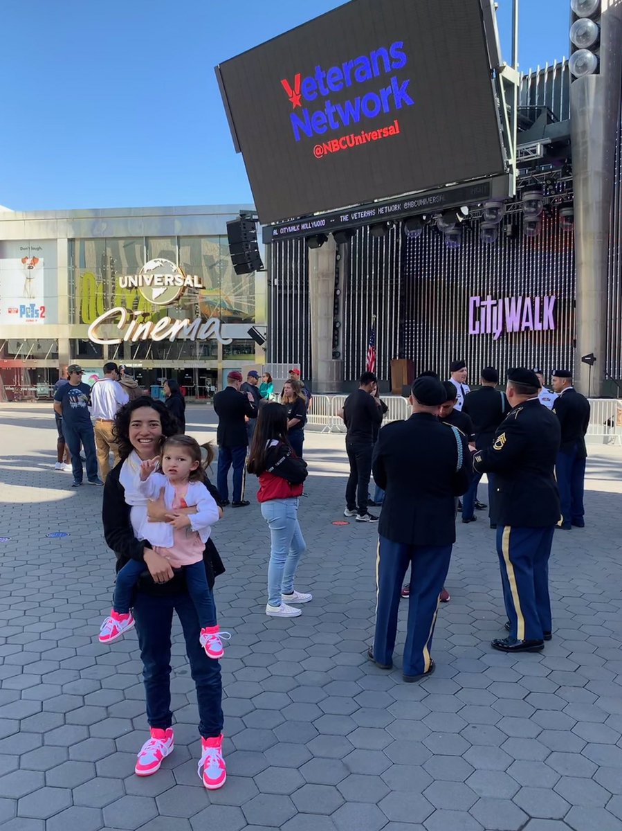 MichelleSaYa's tweet photo. At the @NBCUVetNet Annual Color Guard Ceremony in honor of #MemorialDay Universal @CityWalkLA! Thank you to all service members. With Sharon & milspouse Nancy from #MilDev! #servicematters https://t.co/JswgDKygTh