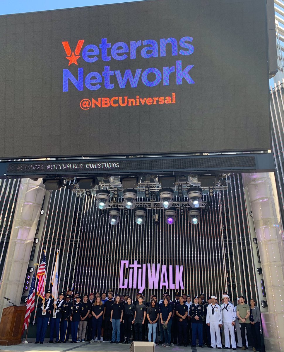 MichelleSaYa's tweet photo. At the @NBCUVetNet Annual Color Guard Ceremony in honor of #MemorialDay Universal @CityWalkLA! Thank you to all service members. With Sharon & milspouse Nancy from #MilDev! #servicematters https://t.co/JswgDKygTh