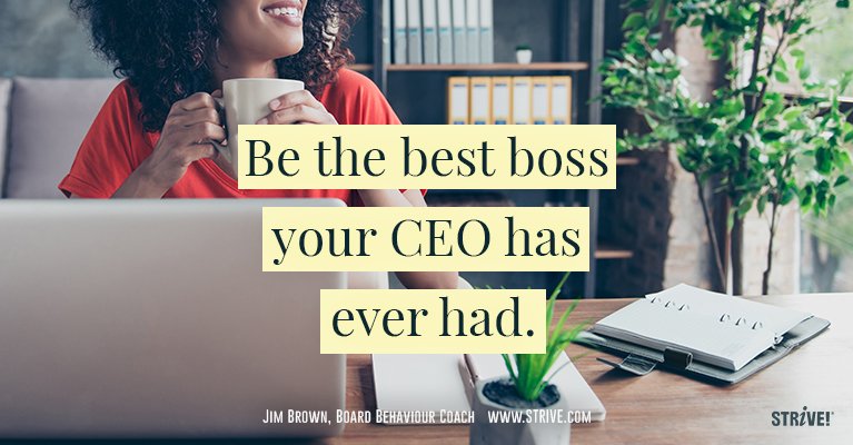 JimBrownStrive's tweet photo. The CEO is the one person that the board oversees. That means holding her accountable, certainly. But it also means taking an interest in her life. Believing the best about her. And thanking her for progress. Be the best boss your CEO has ever had!

#boardbehavior #governance https://t.co/J3xrbnRDgo