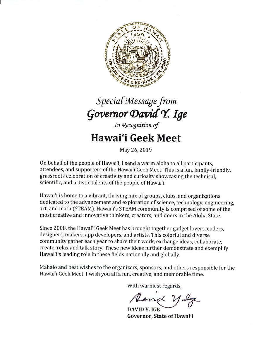 hawaiigeek's tweet photo. A special message from @GovDavidIge, the state's chief geek! #higeek https://t.co/9JI6LCxg0q